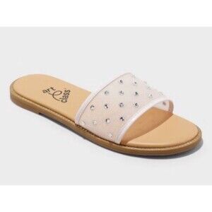 Art Class Girls' Slide Sandals Blush Rhinestone Flexible Outsole Open Toe Size 1
